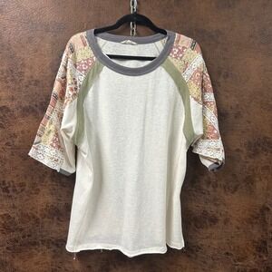 NWOT Easel Los Angeles Patchwork 3/4 Sleeve Lace Cream Baseball Women's Medium